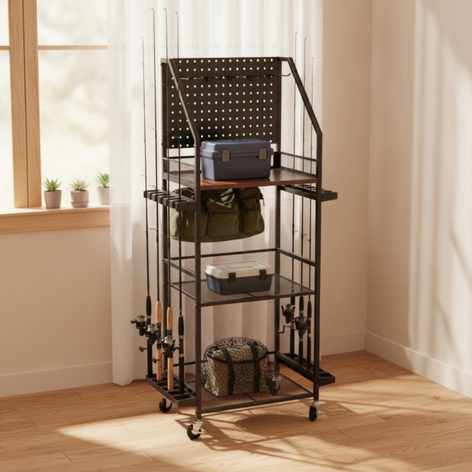 Fishing Rod Rack with Pegboard - Fishing Rod Rack recension och pris