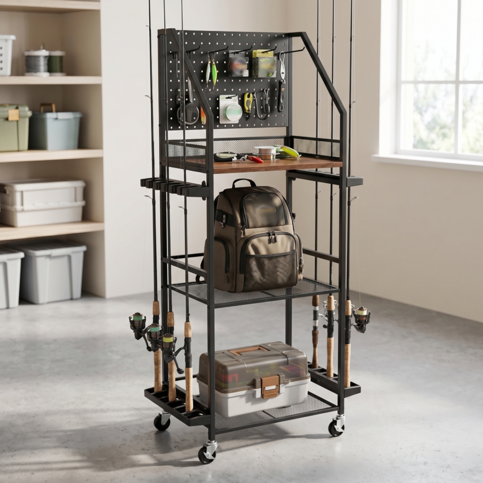 Fishing Rod Rack with Pegboard - Fishing Rod Rack recension och pris